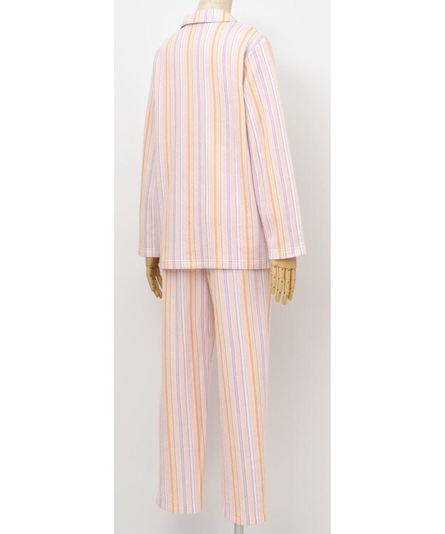 Wing パジャマ 長袖 長ズボン 綿100％(肌側) キルトニット素材 保温性 すっきりシルエット シャツタイプ 上下セット レディース EP6006 ウイング／ワコール オレンジ