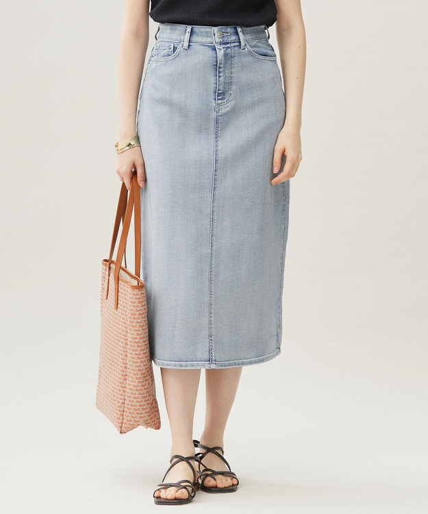 自由区 【洗える】ウスカルデニムAライン スカート ライトインディゴ