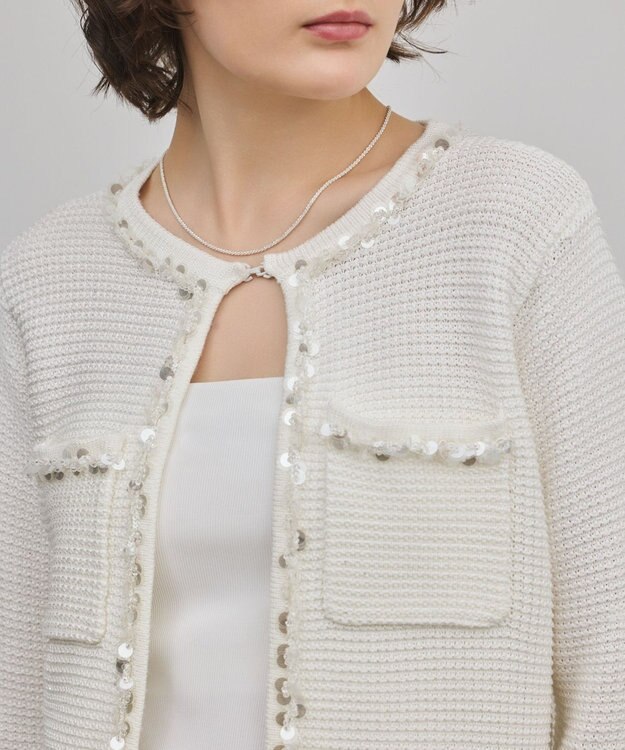 GRACE CONTINENTAL ブレードツイードニットジャケット ホワイト