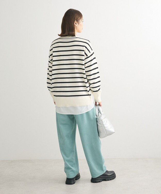 Green Parks もちやわモックネックニットプルオーバー Border