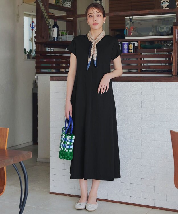 Tiaclasse 【接触冷感・洗える】イージーカットソーロングワンピース ブラック