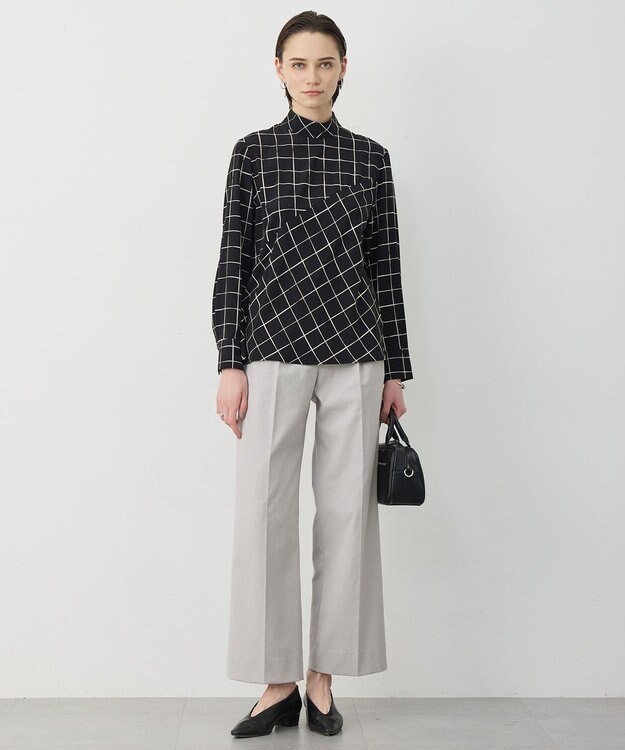 ICB L 【30th ANNIVERSARY】 ウィンドウペンプリント プルオーバーブラウス ブラック×アイボリー