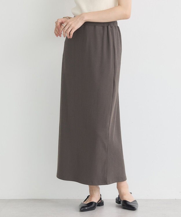 earth music&ecology 【コットン混】カットリブナロースカート Charcoal Gray