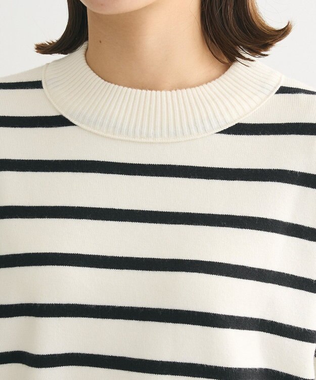 Green Parks もちやわモックネックニットプルオーバー Border