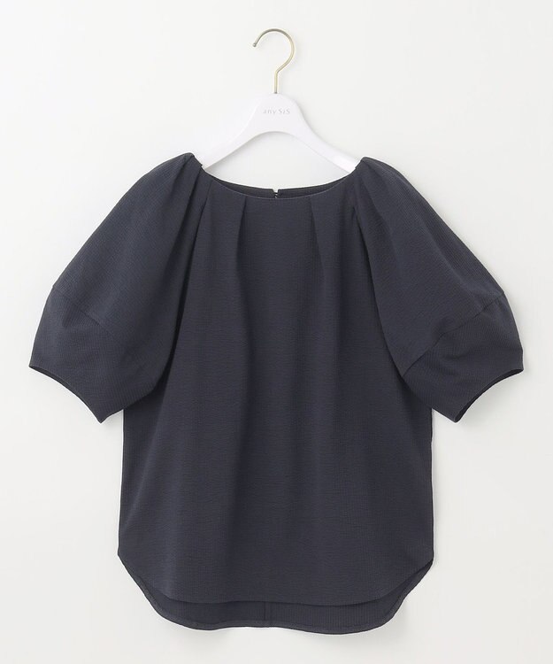 ANY SIS L 【洗える】ランタンスリーブサッカー ブラウス ネイビー