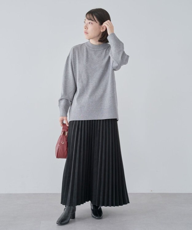 Green Parks もちやわモックネックニットプルオーバー Gray Mixture