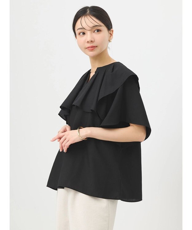 earth music&ecology ビッグカラーチェーンブラウス Black