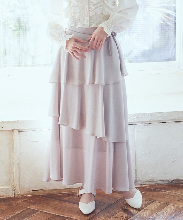 earth music&ecology サイドリボンティアードスカート Light Gray