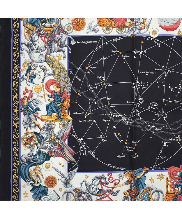Marca ＜新柄！＞【伝統横濱スカーフ】星の神話 大判 シルクツイル スカーフ ブラック