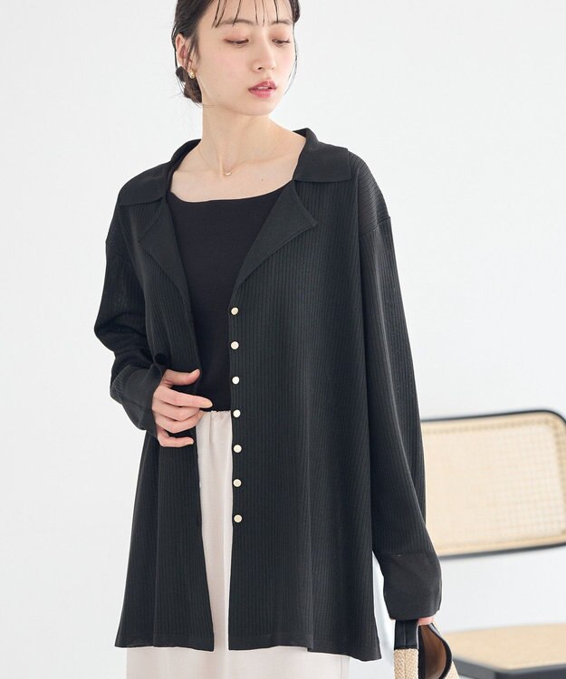 earth music&ecology テーラーカラーニットカーディガン Black