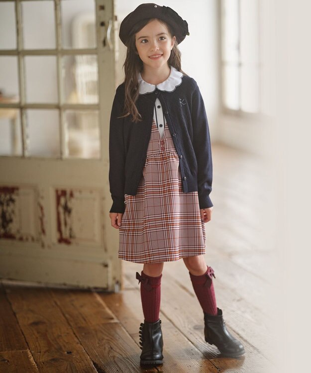 組曲 KIDS 【110-140cm】Chocolat de check ジャンパースカート ワイン×オレンジ系4