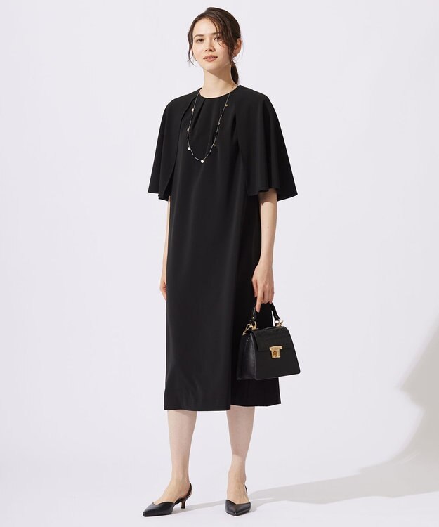自由区 L 【カタログ掲載・洗える】ドレープスリーブ ワンピース ブラック