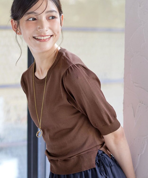 Tiaclasse L 【洗える】ニットドッキングワンピース ブラウン×ネイビー