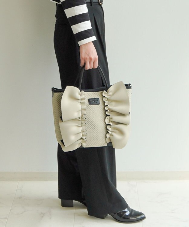 ACE BAGS & LUGGAGE JEWELNA by Jewelna Rose フリルトートバッグ 16205 軽量 2WAY ショルダーバッグ リボン ライトグレージュ