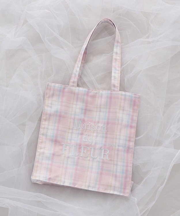 Maison de FLEUR ブランドロゴ刺繍チェックスクエアトート Pink