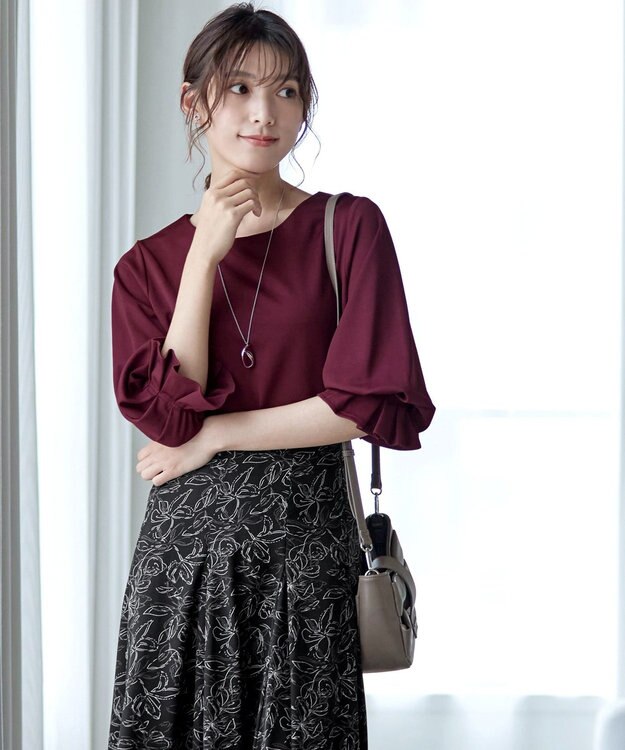 Tiaclasse 【洗える】フラワープリントスカート ブラック