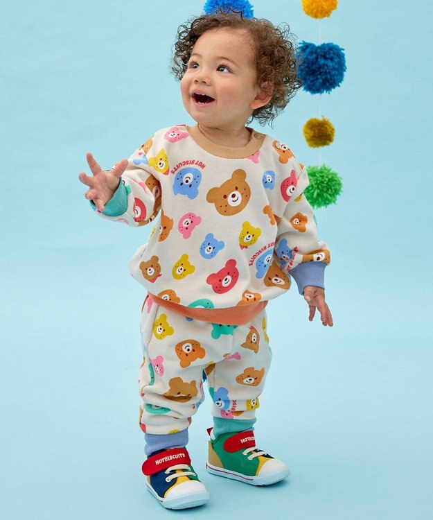 MIKI HOUSE HOT BISCUITS 【80-120cm】カラフルビーンズ 総柄 裏毛パイル素材 パンツ マルチカラー