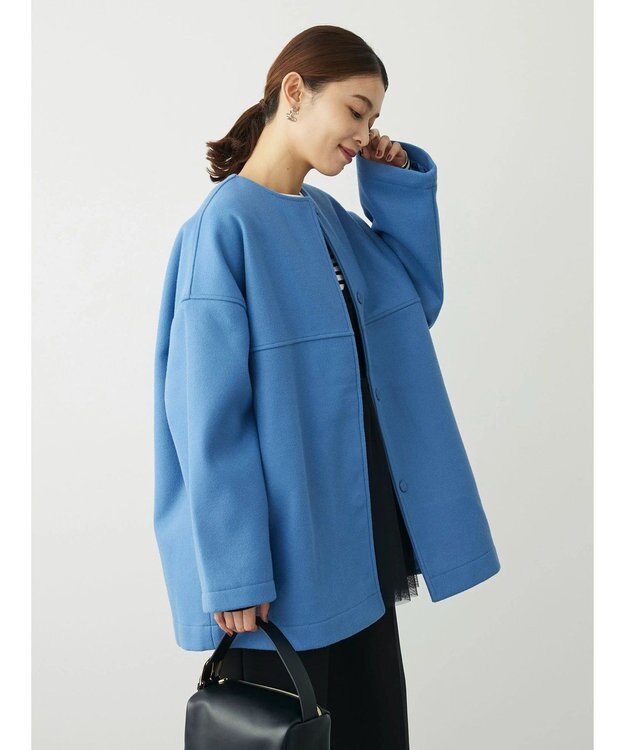 Green Parks 洗えるノーカラーショートコート Blue