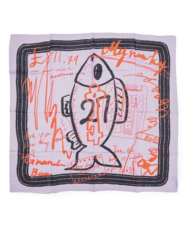 23区  manipuri インバージョンフィッシュ プリント ストール ピンク系