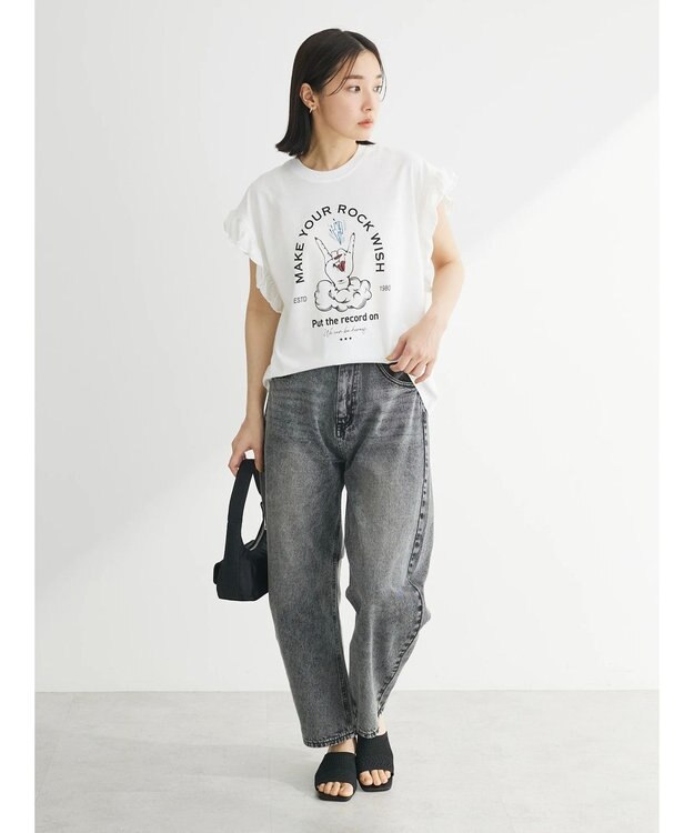 Green Parks ・ＤｏｕｂｌｅＦｌａｇｓ　フリルショルダープリントＴＥＥ Off White