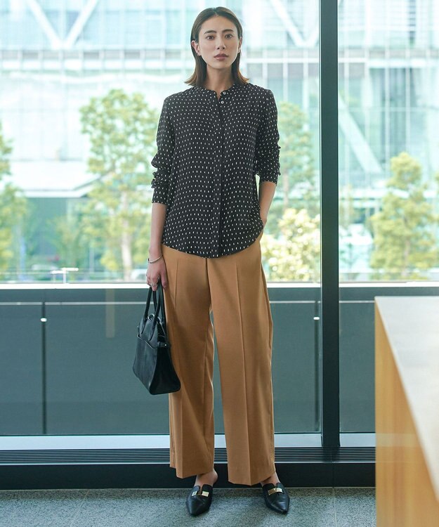 ICB 【洗える】T/Wブロード ワイドストレートパンツ キャメル系