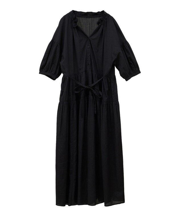 CRAFT STANDARD BOUTIQUE インド綿ティアードマキシワンピース Black
