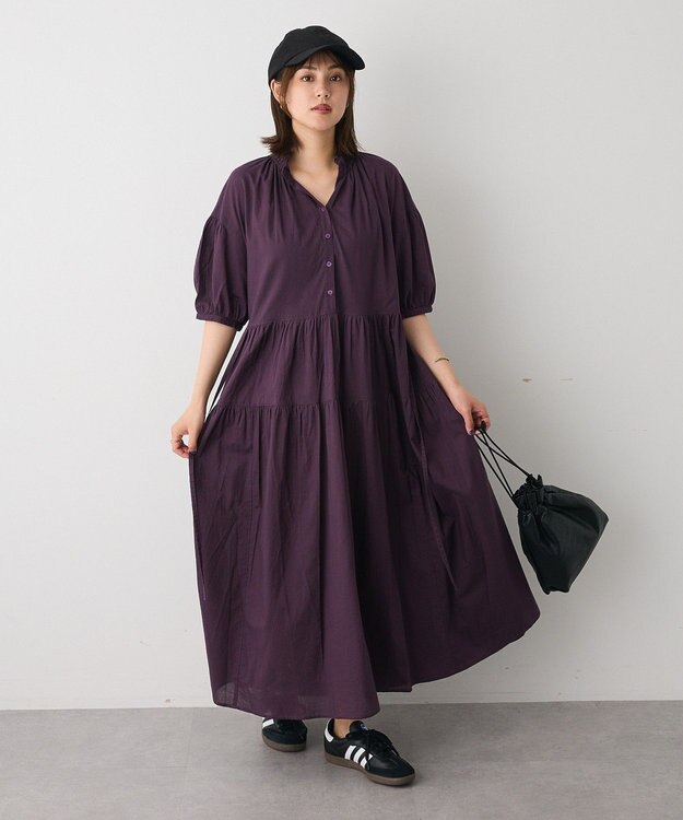 CRAFT STANDARD BOUTIQUE インド綿ティアードマキシワンピース Purple