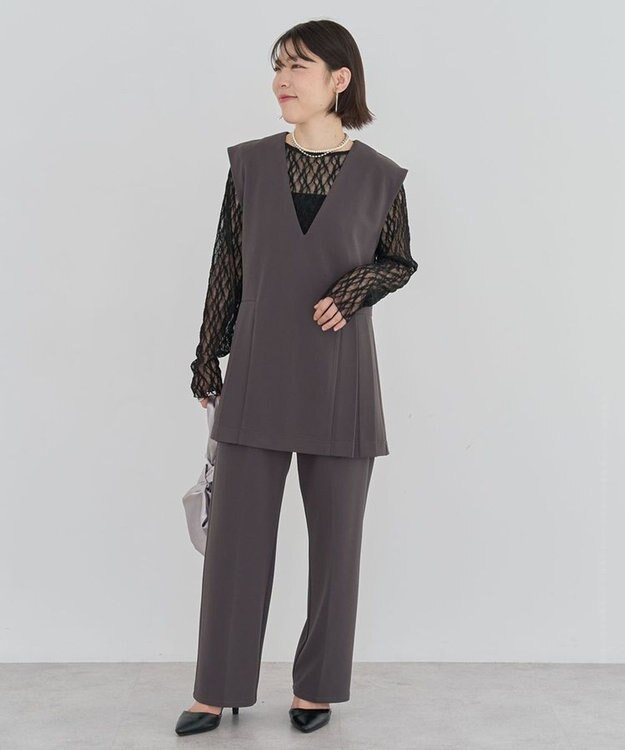 Green Parks ・Ｐｅｔｉｔ　Ｆｌｅｕｒ　サイドプリーツベスト Charcoal Gray