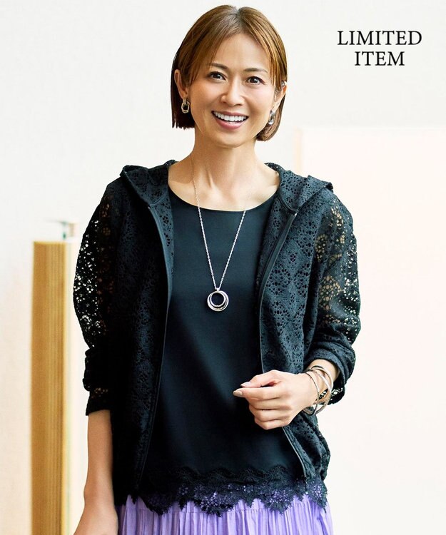 自由区 L 【WEB限定・1枚で華やぐ・旬スタイル】テクスチャーレーシージップ パーカー ブラック