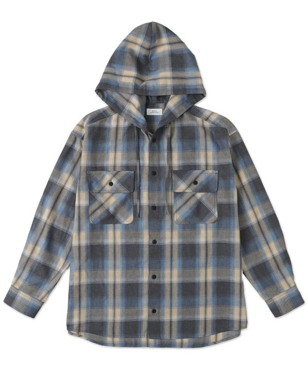 WEGO オンブレチェックフードシャツ（LS） ブルーチェック1