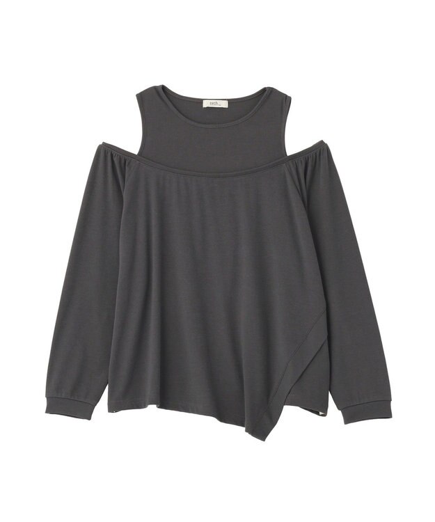 earth music&ecology マルチウェイショルダースリットトップス Charcoal Gray