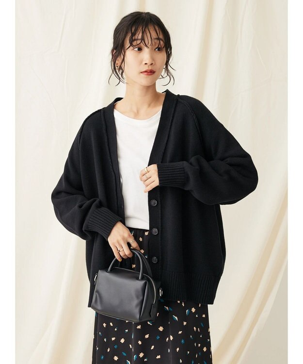 CRAFT STANDARD BOUTIQUE Ｖネックアウトリンキングカーディガン Black
