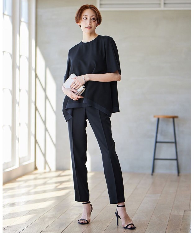 ICB 【接触冷感・UVケア・速乾・洗える】FluidBackSatin ドロストパンツ ネイビー系