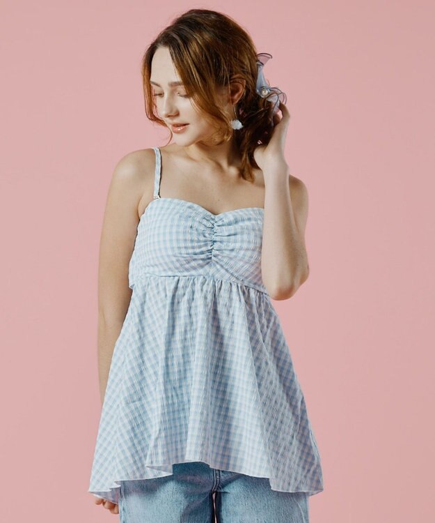 San-ai Resort（三愛水着楽園） 【WEB限定】ペプラムチェック3点セット【Beach Queen（ビーチクイーン）】 ブルー