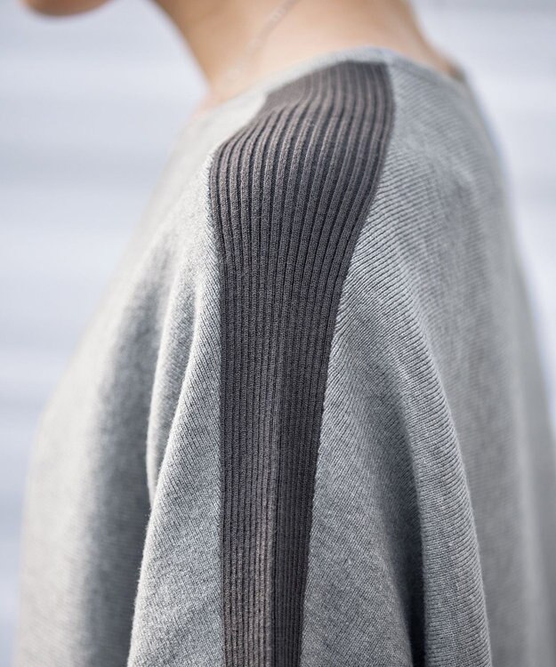 Tiaclasse 【洗える】配色ドルマンニットチュニック ライトグレー×チャコール