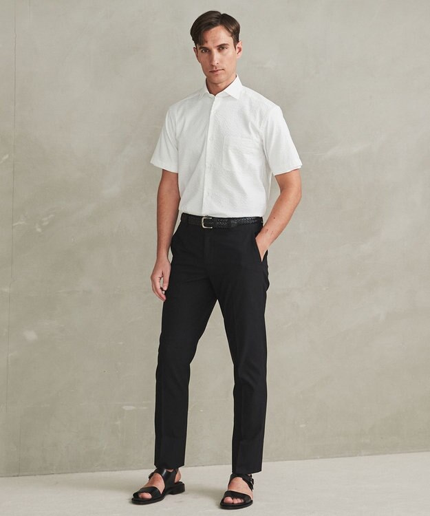 GOTAIRIKU リラックスシルエット【高通気性/吸水速乾】ドッツエアー クールマックスサッカーシャツ ホワイト系