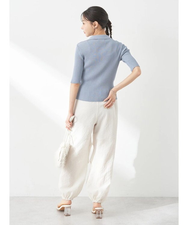 earth music&ecology リブコンパクトカーディガン Blue