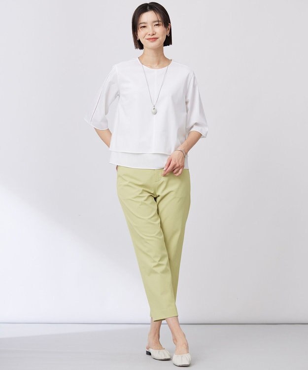 J.PRESS LADIES L 【洗える・接触冷感・UVケア・吸水速乾・防透け】麻シェルドライ テーパード パンツ ピスタチオ系