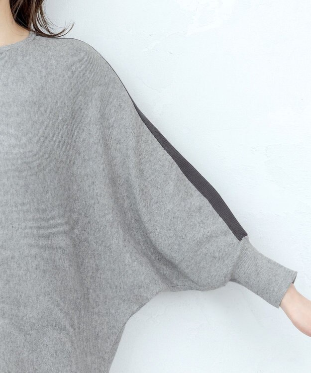 Tiaclasse 【洗える】配色ドルマンニットチュニック ライトグレー×チャコール