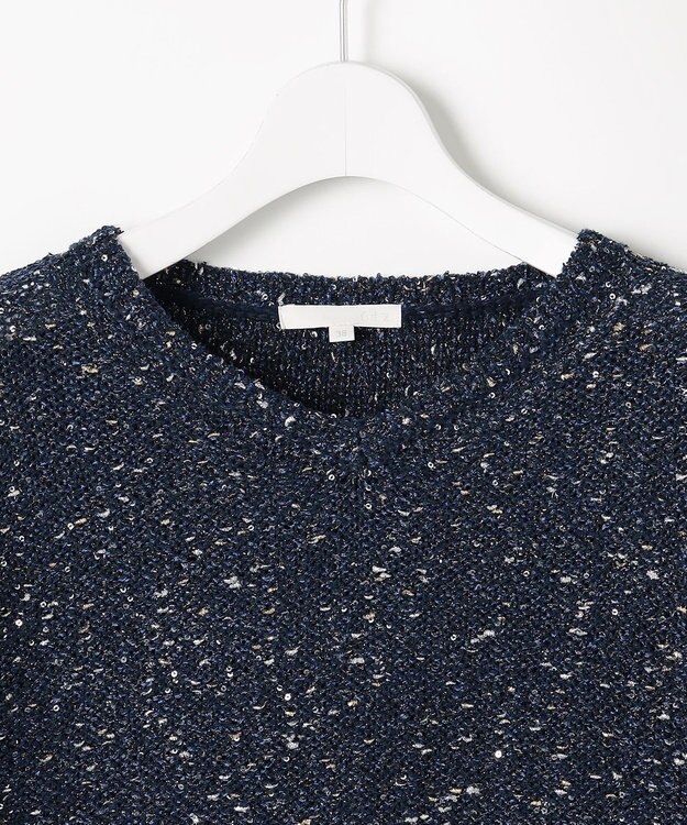 自由区 L 【1枚で華やぐ】ラメノットスパングル ニット ネイビー