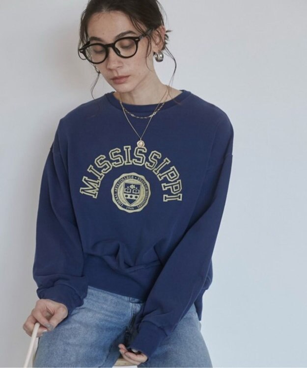 WEGO 【ANGIE VINTAGE】ピグメントカレッジロゴショートスウェット ネイビー