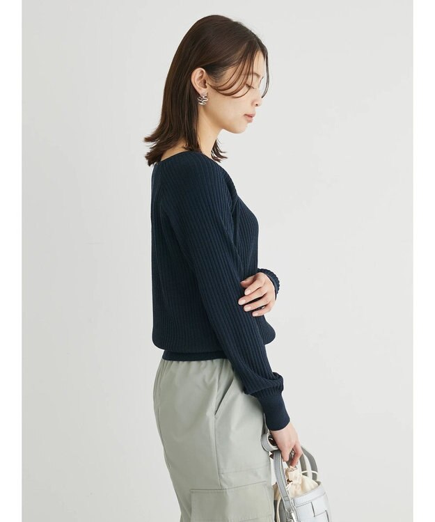 Green Parks 洗える　スクエアネックリブニットプルオーバー Dark Navy