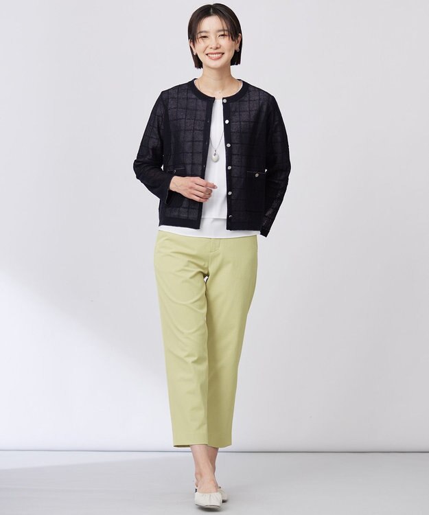 J.PRESS LADIES L 【洗える・接触冷感・UVケア・吸水速乾・防透け】麻シェルドライ テーパード パンツ ピスタチオ系