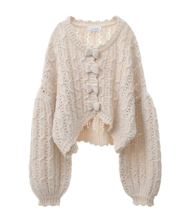 Green Parks ■ＥＳＣＡＲ　リボンボタンクロップドカーディガ Ivory