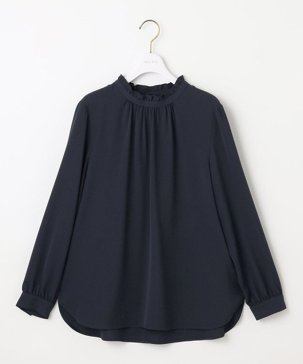ANY SIS 【洗える】フリルネックスタンド ブラウス ネイビー