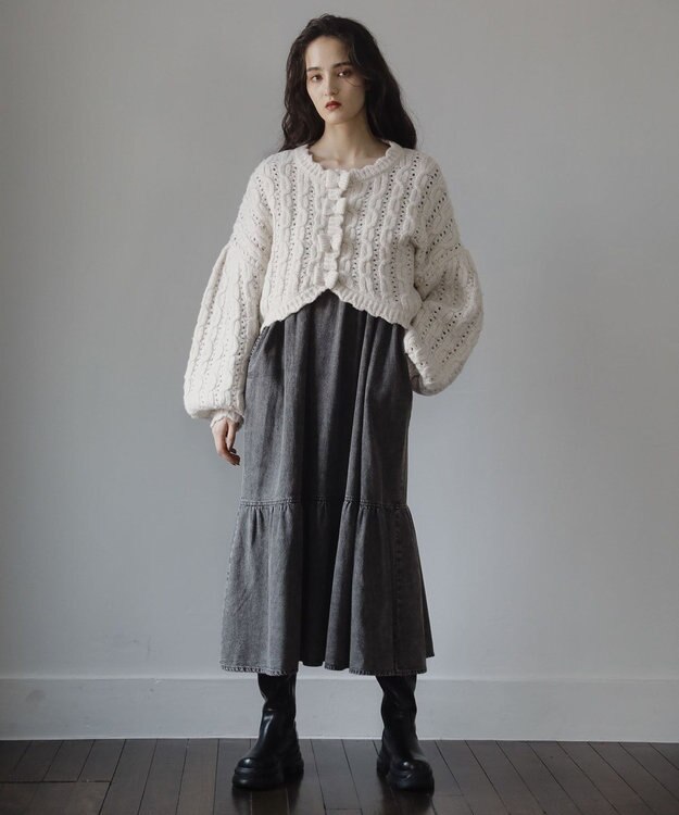 Green Parks ■ＥＳＣＡＲ　リボンボタンクロップドカーディガ Ivory