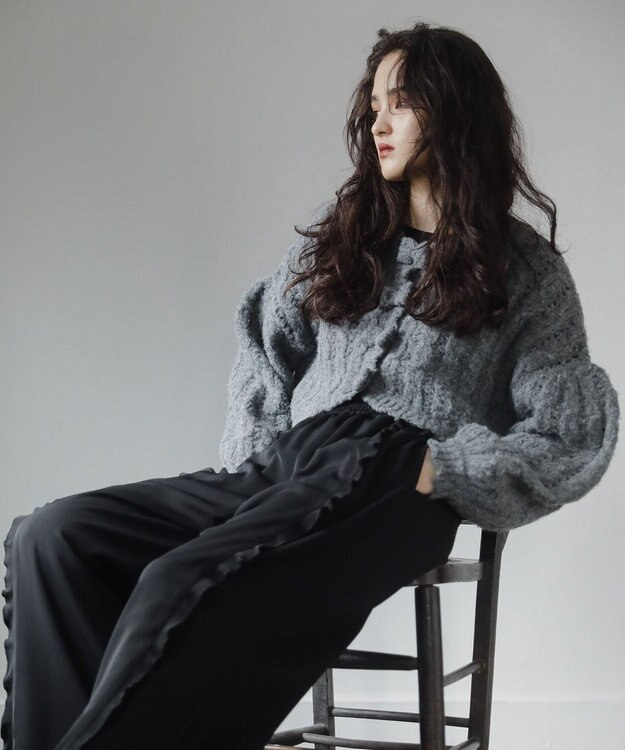 Green Parks ■ＥＳＣＡＲ　リボンボタンクロップドカーディガ Charcoal Gray