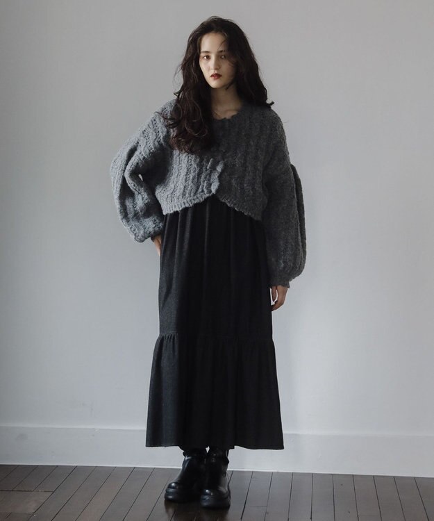 Green Parks ■ＥＳＣＡＲ　リボンボタンクロップドカーディガ Charcoal Gray