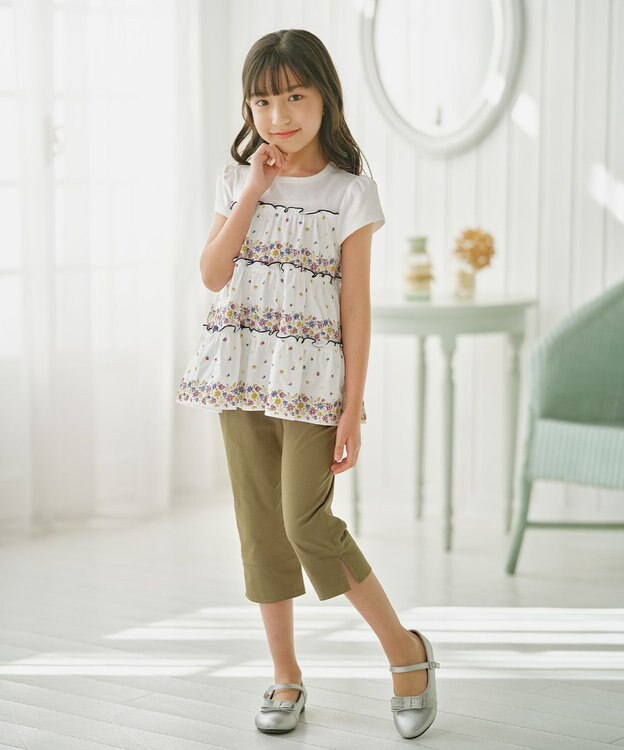 組曲 KIDS 【150-160㎝】スカラップポケット７分丈 パンツ カーキ系