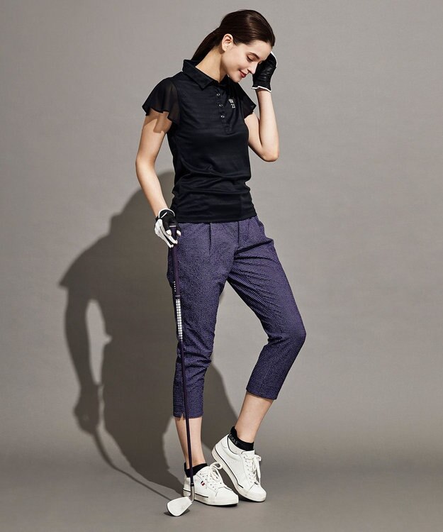 23区GOLF 【WOMEN】【吸汗速乾/日本製】ミラノリブボーダーシャツ ブラック系